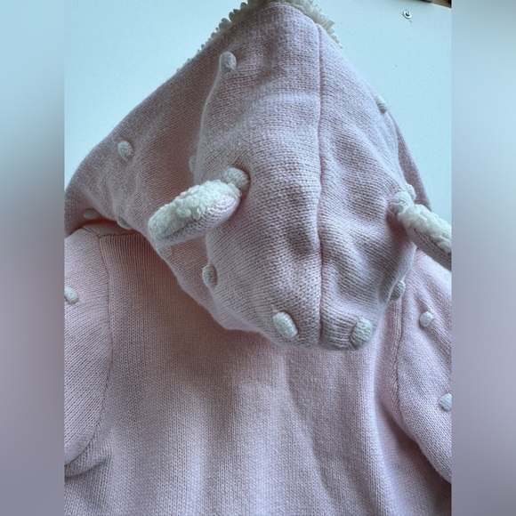 Baby Gap Pink Cream Knit Popcorn Bear Ear Hoodie Button Down Cardigan 18-24 M - Picture 11 of 13
